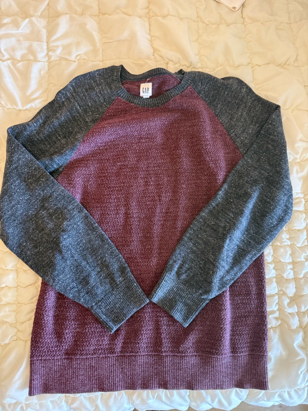 GAP Maroon and Charcoal Raglan Crewneck Sweater